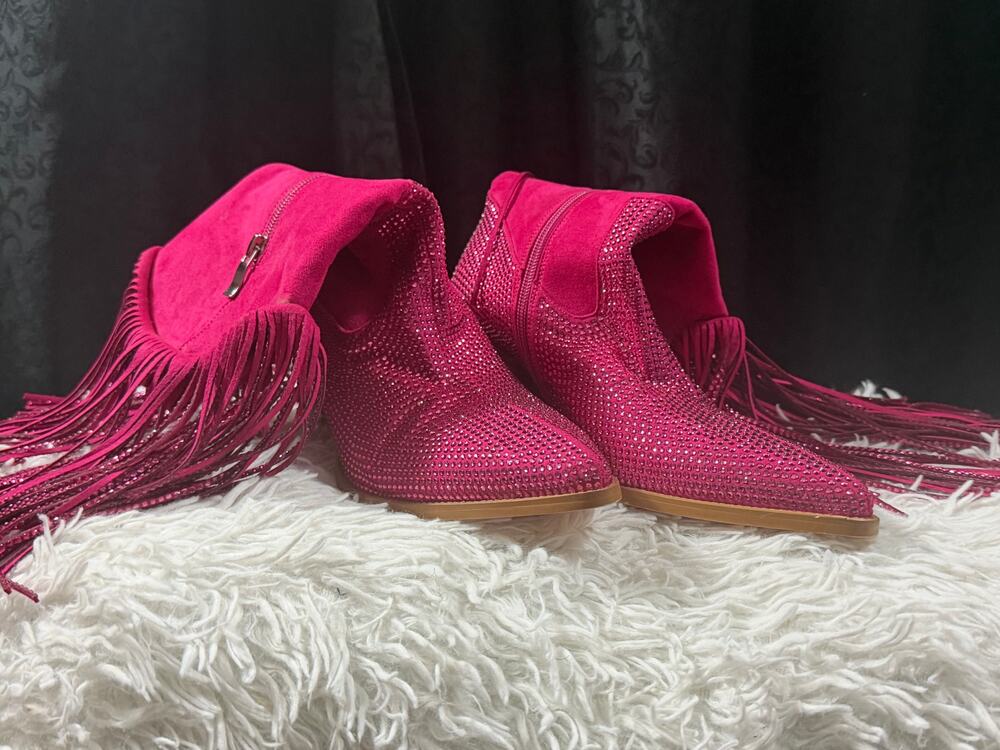 Dazzling Hot Pink Rhinestone Fringe Western Boots 39